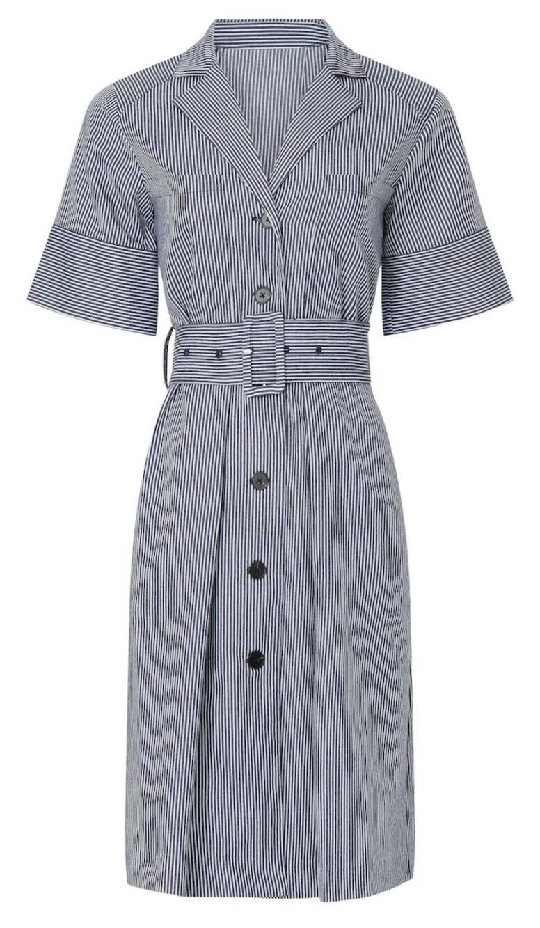 Adam Lippes Striped Cotton Work Dress Size 4 Belted Shirt Dress Tailored Preppy